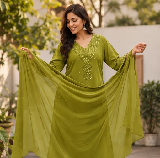Mirror work yoke with dupatta