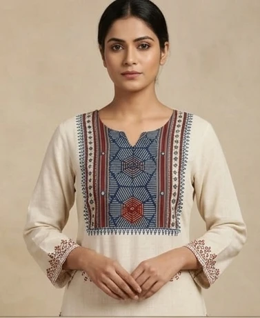 Block printed yoke with dupatta
