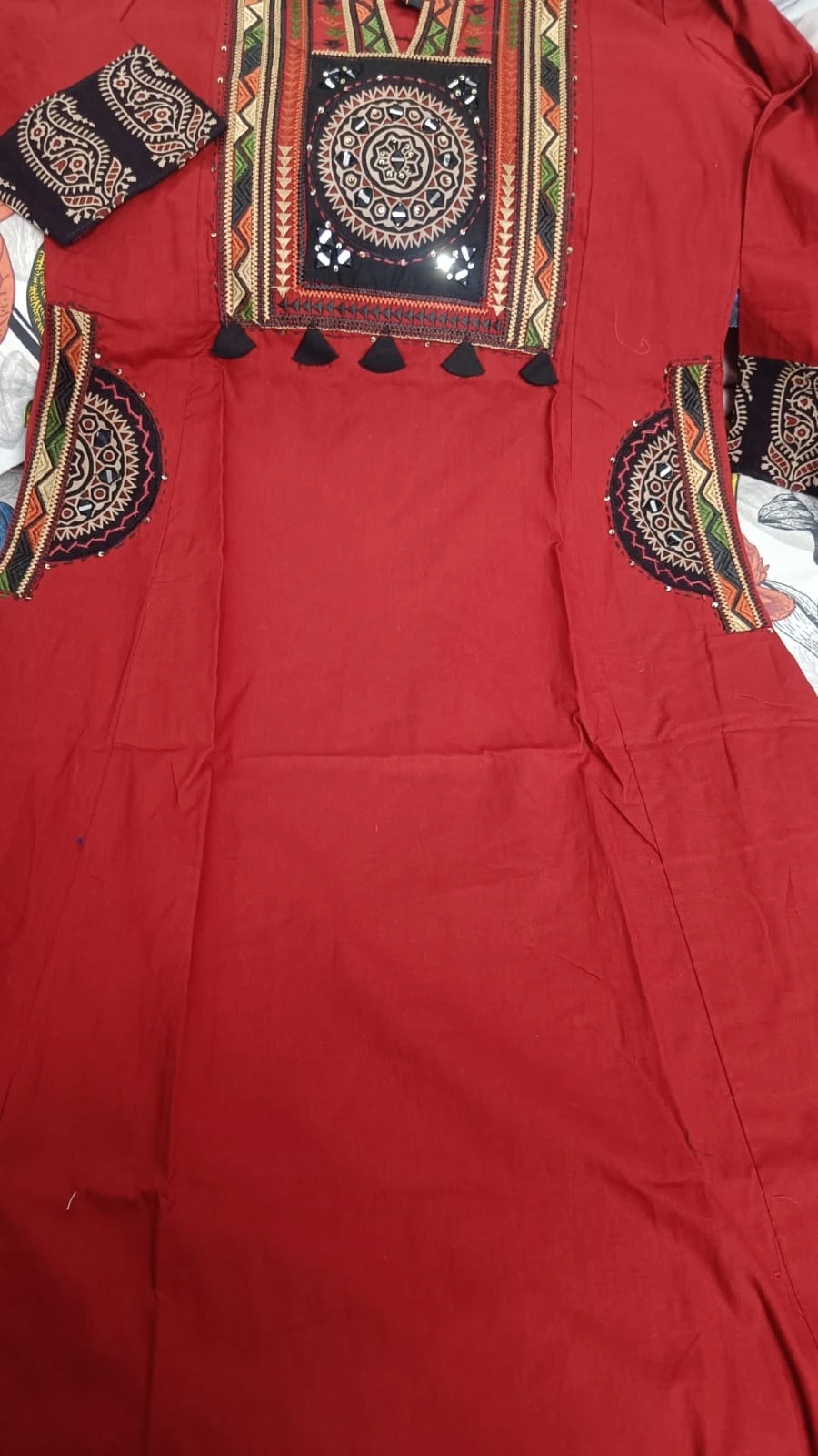 Gurjari print and applique work neck yoke with dupatta
