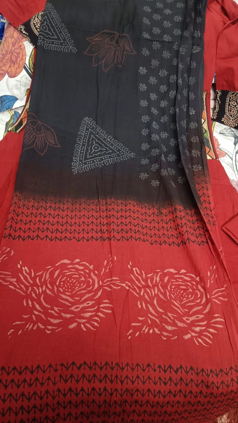 Gurjari print and applique work neck yoke with dupatta