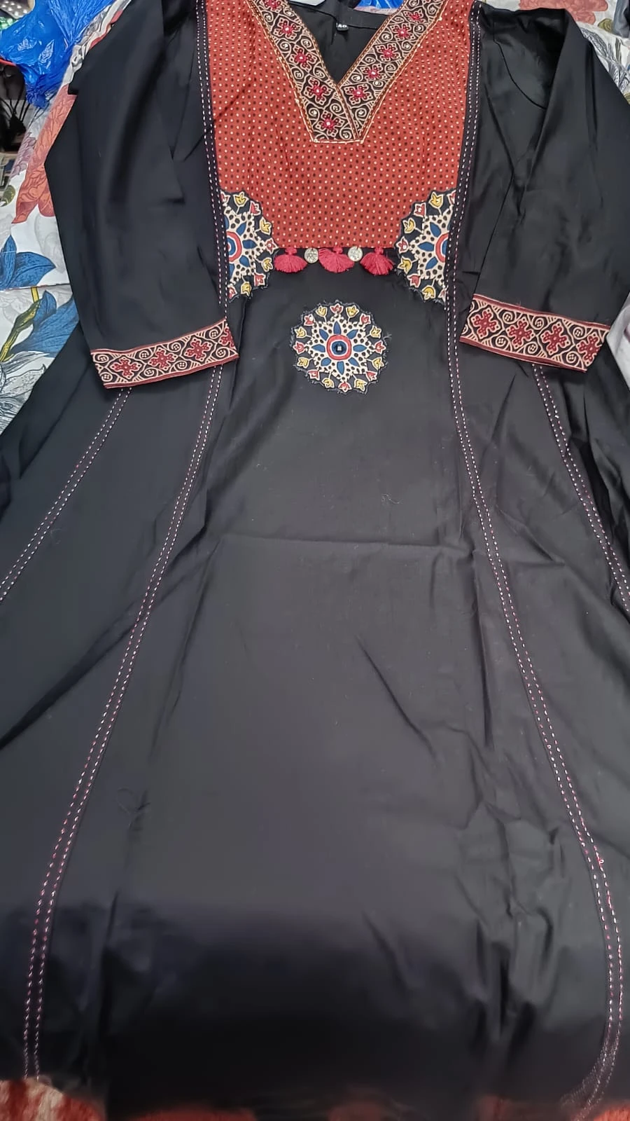 Gurjari print and applique work neck yoke with dupatta
