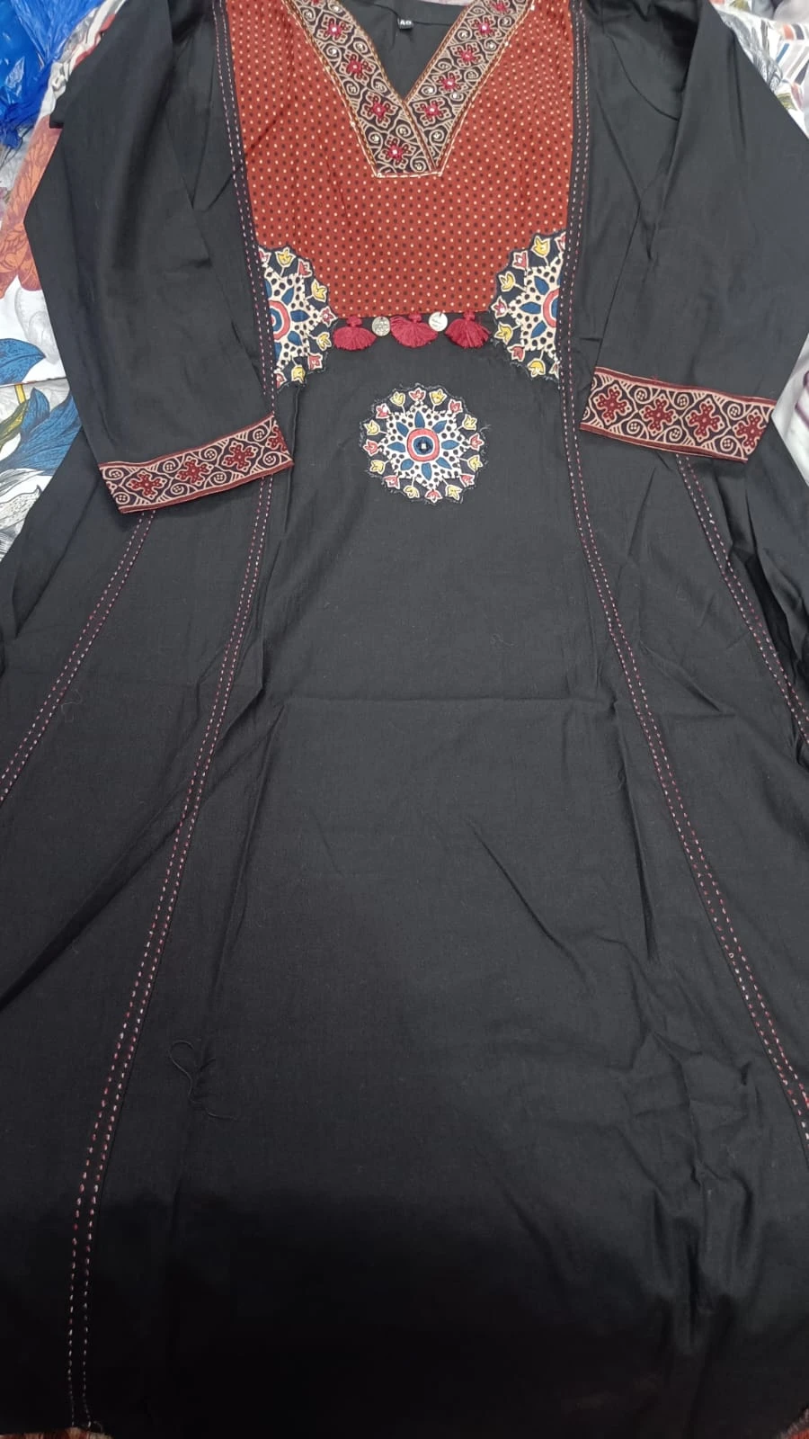 Gurjari print and applique work neck yoke with dupatta
