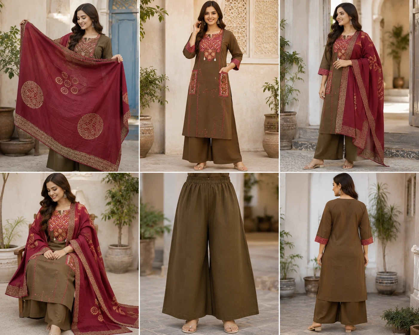 Fancy neck yoke mirror emb cotton suit with Dupatta