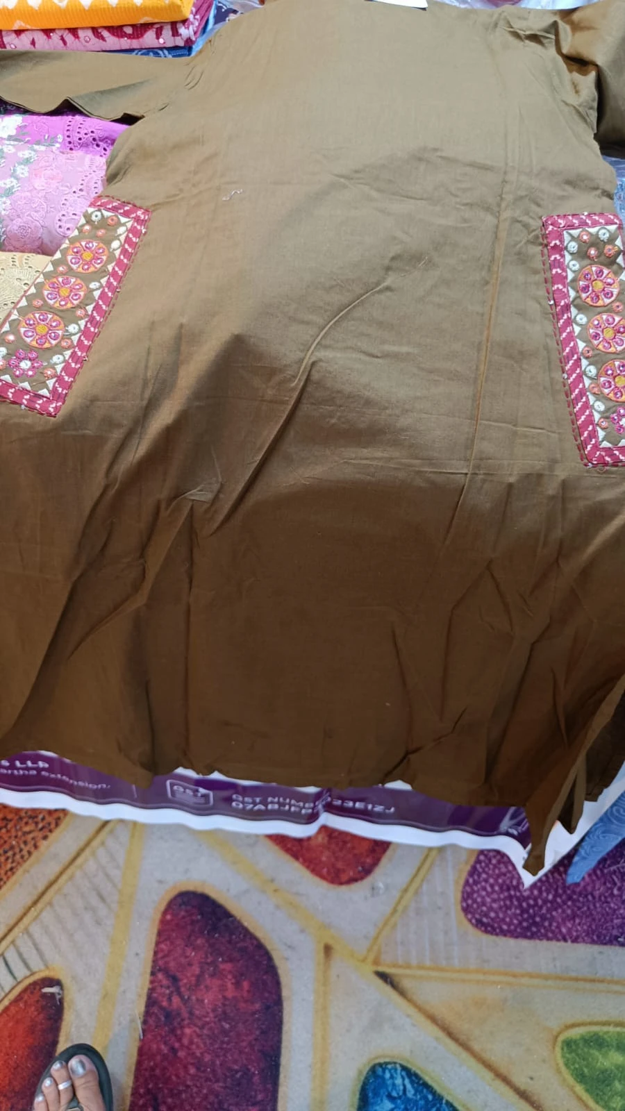 Fancy neck yoke mirror emb cotton suit with Dupatta