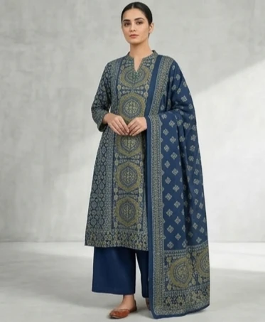 Azrak printed all over suit with dupatta
