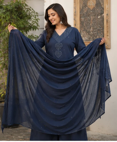 Mirror work yoke with dupatta