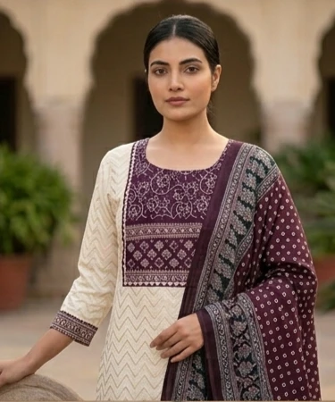 Azrak print yoke n dupatta suit