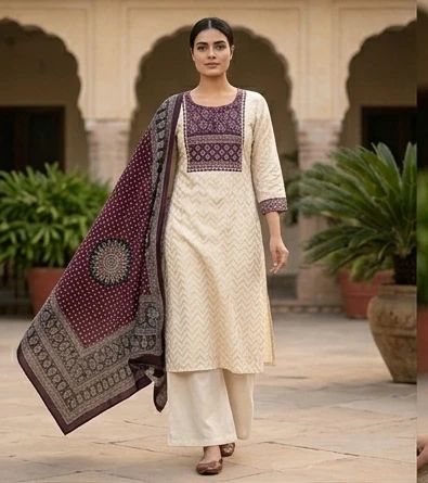 Azrak print yoke n dupatta suit