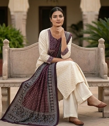 Azrak print yoke n dupatta suit