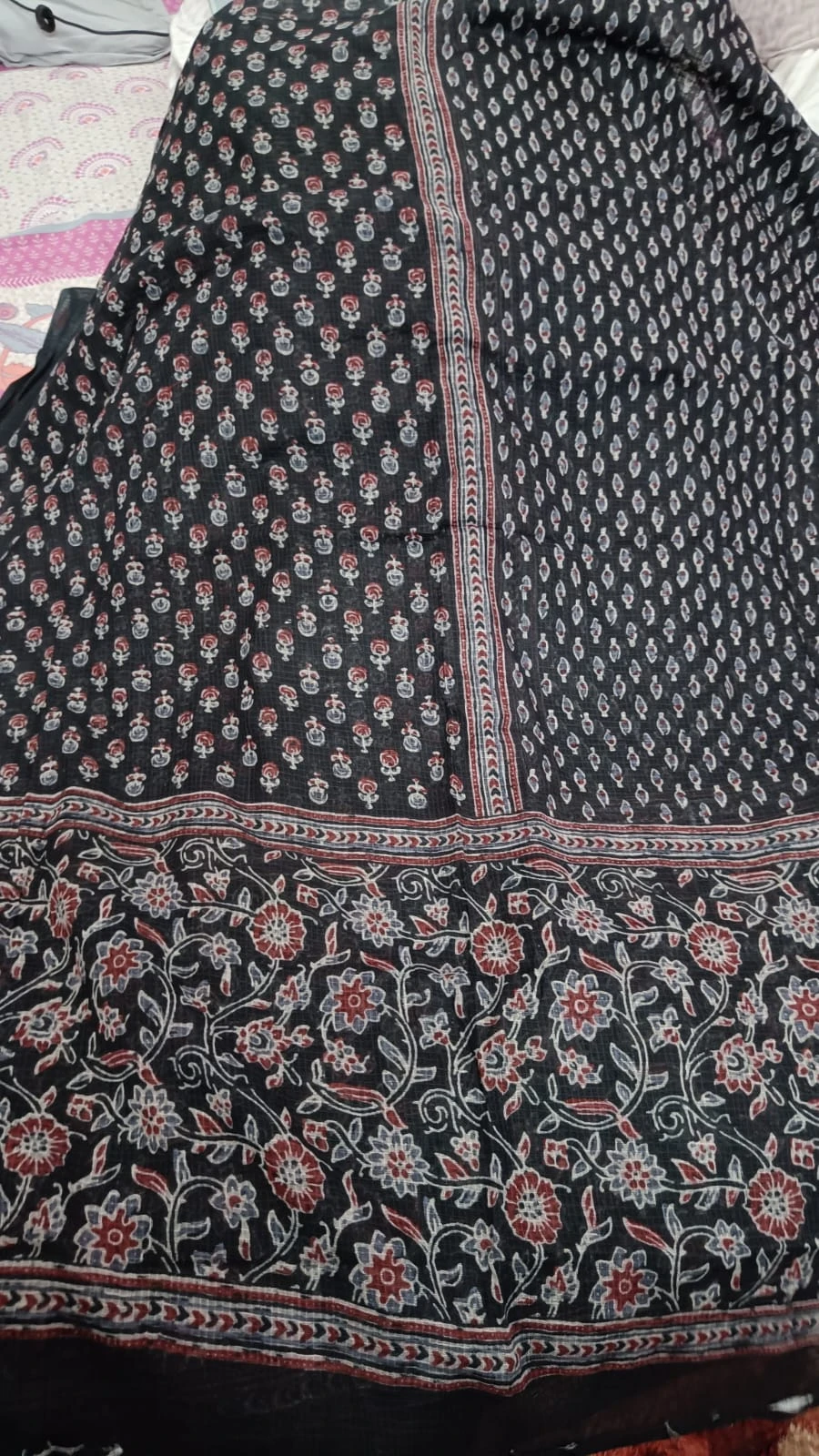 Mal Cotton Printed suit with angarakha yoke& kota dupatta