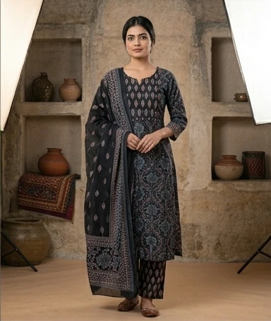 Mal Cotton Printed suit with kota doriya dupatta