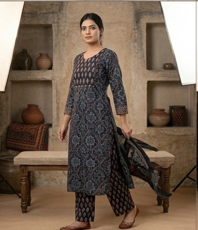 Mal Cotton Printed suit with kota doriya dupatta