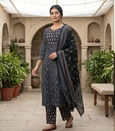 Mal Cotton Printed suit with kota doriya dupatta
