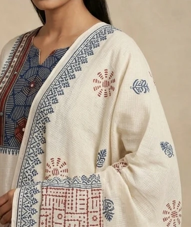 Block printed yoke with dupatta