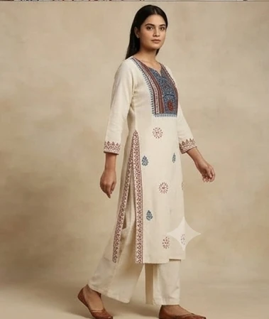 Block printed yoke with dupatta