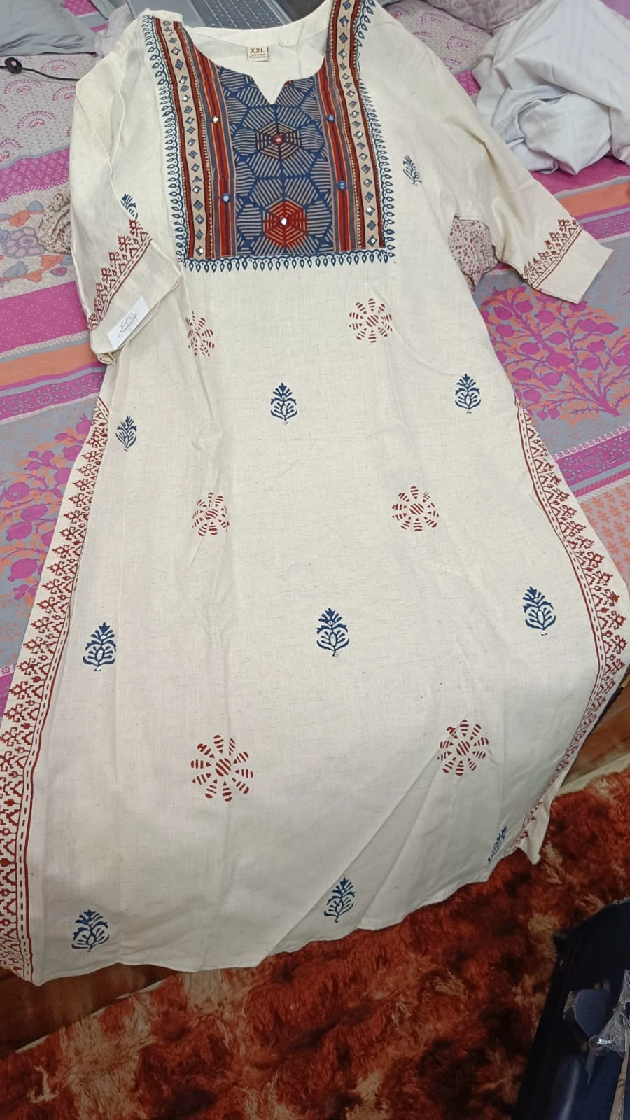 Block printed yoke with dupatta