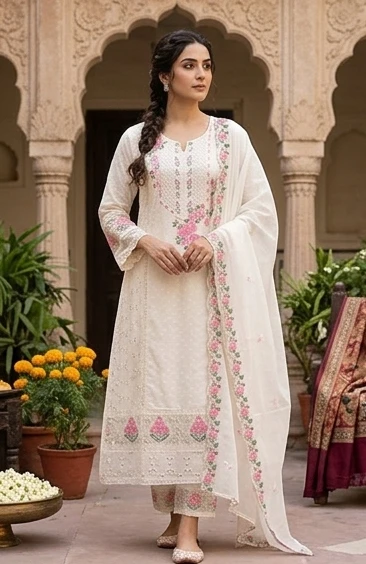 Embroidered Hakoba Suit offwhite