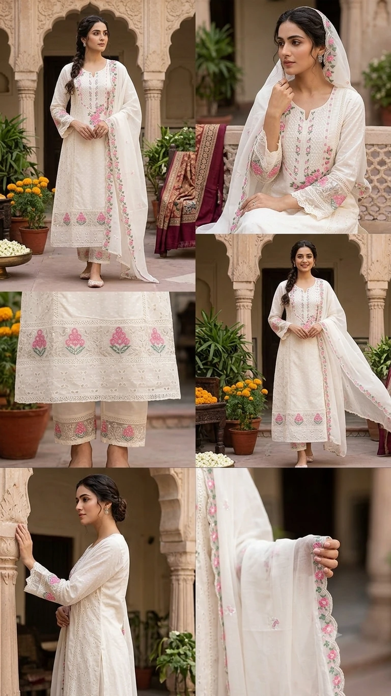 Embroidered Hakoba Suit offwhite