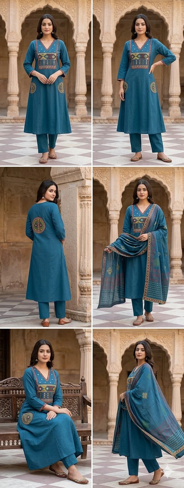 Fancy cotton desiner suit V neck with dupatta