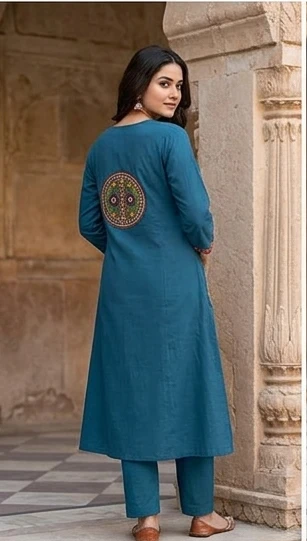 Fancy cotton desiner suit V neck with dupatta