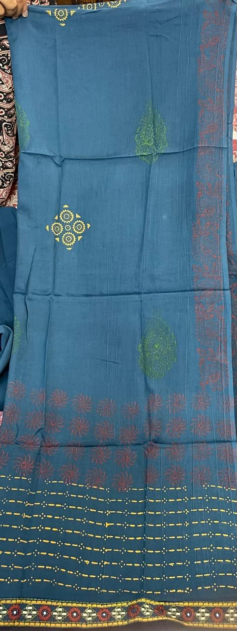 Fancy cotton desiner suit V neck with dupatta