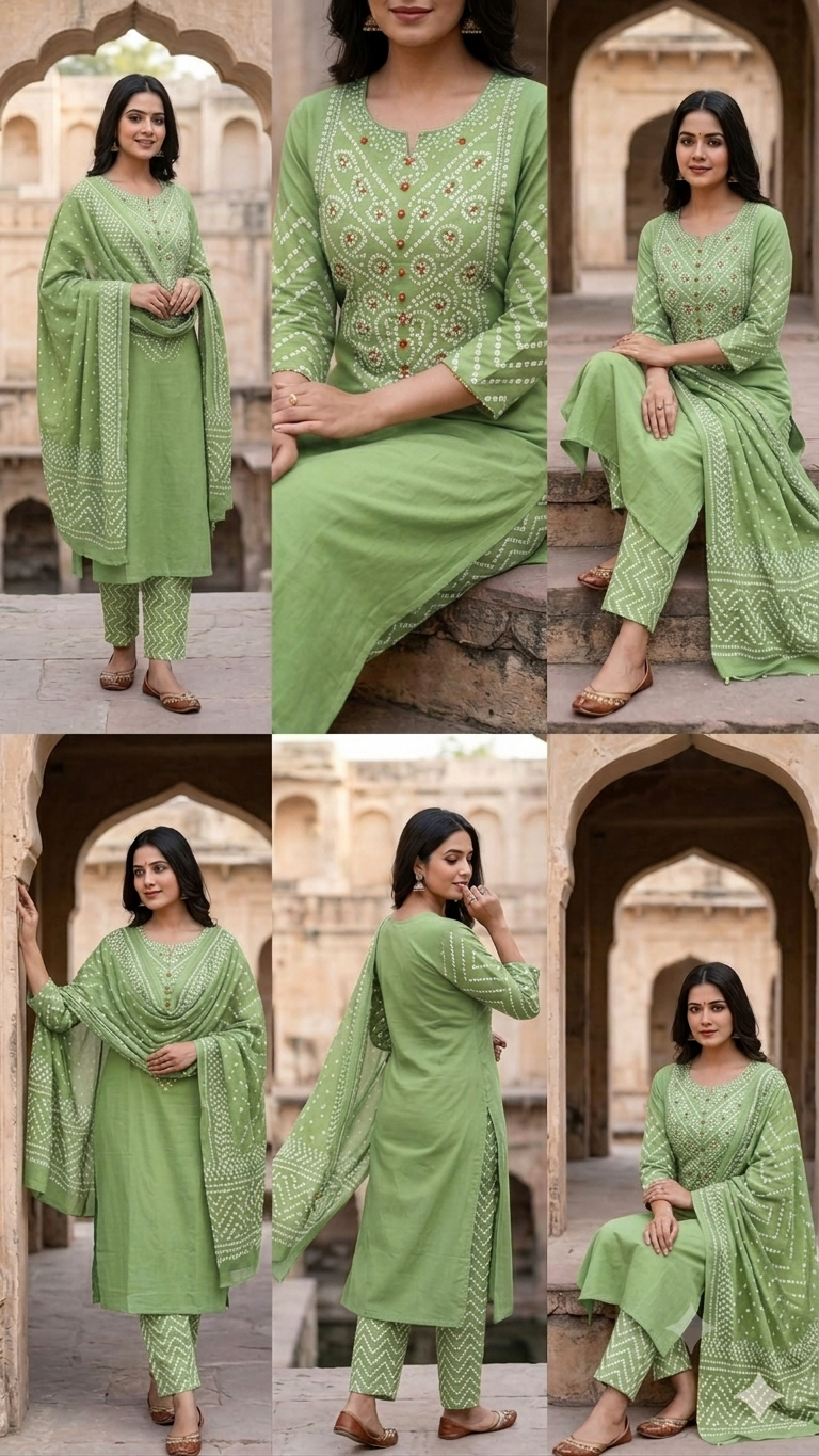 Mal cotton Bandani suit with Dupatta
