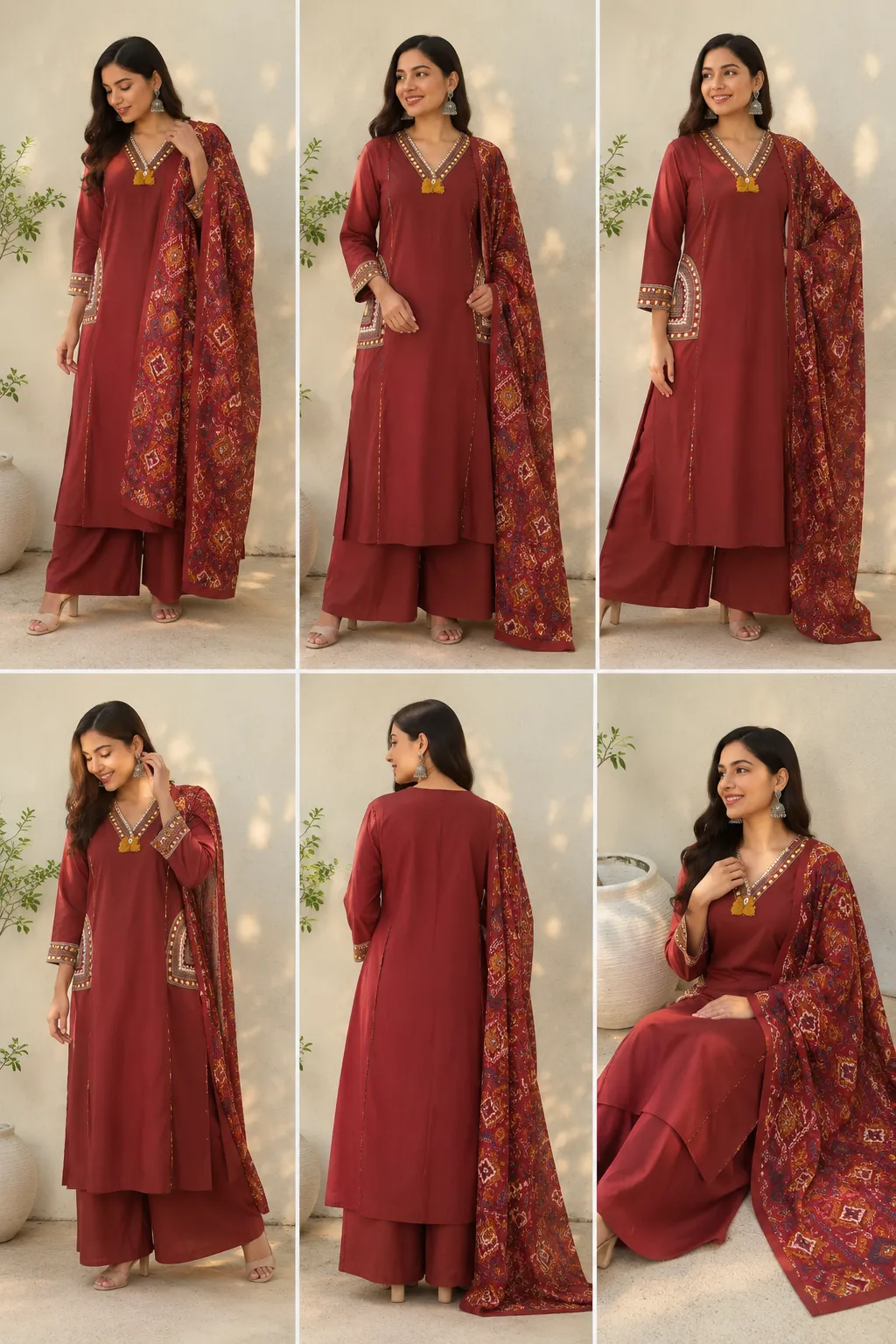 Fancy cotton desiner suit V neck with dupatta