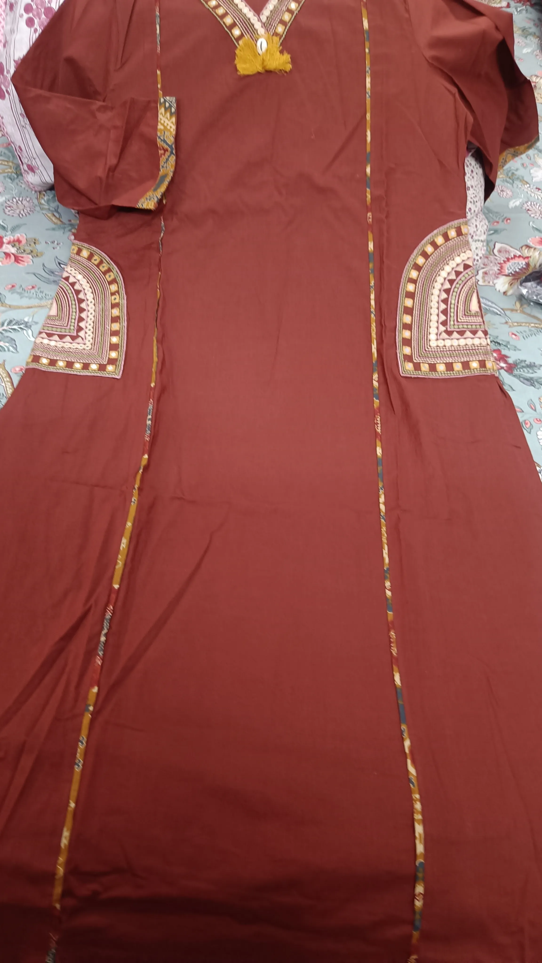 Fancy cotton desiner suit V neck with dupatta