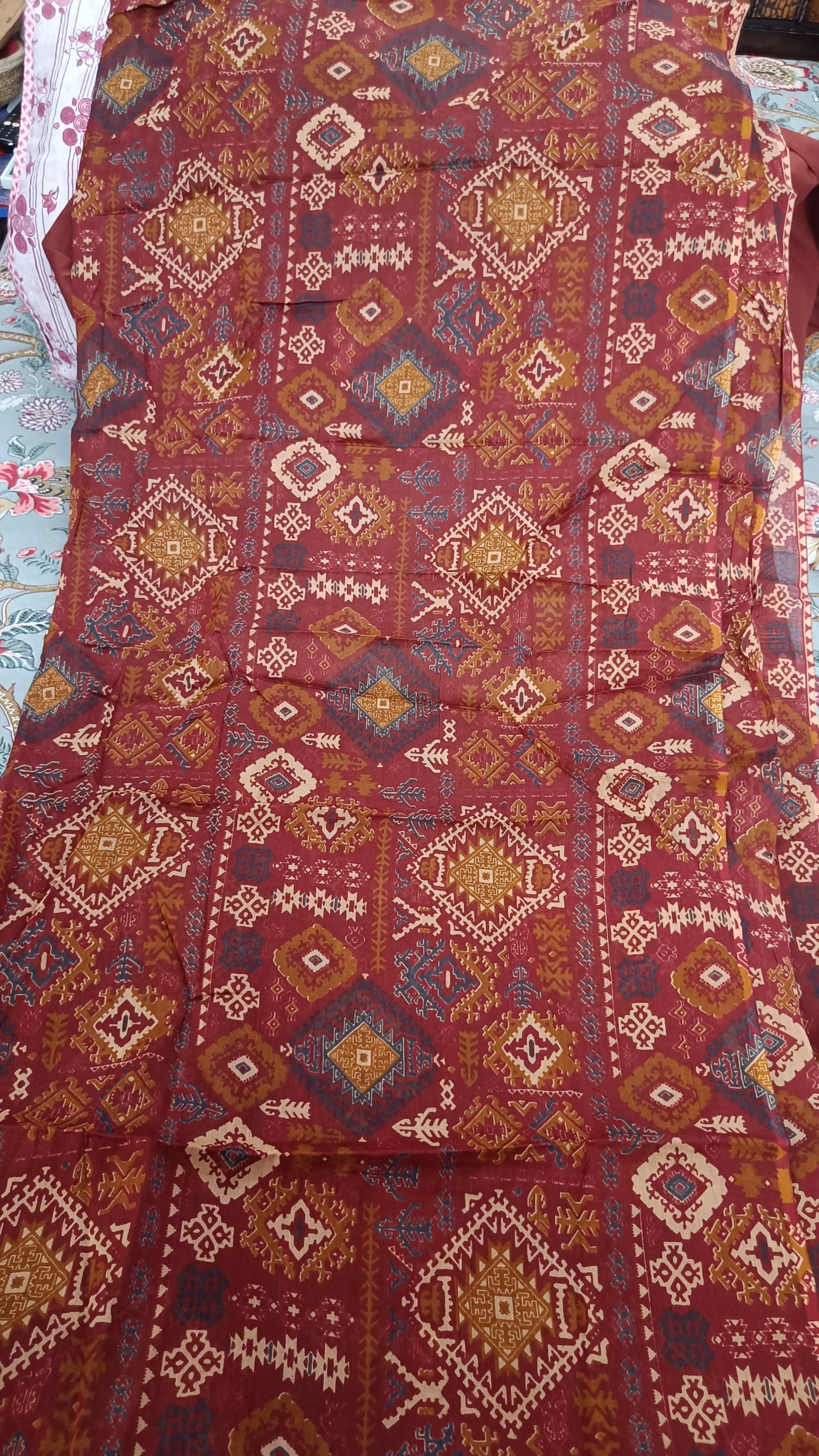 Fancy cotton desiner suit V neck with dupatta